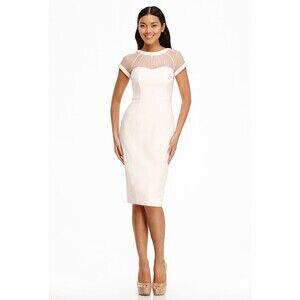 Maggie London Illusion Yoke Crepe cocktail dress cream size 4